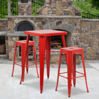 Flash Furniture CH-31330B-2-30SQ-RED-GG Metal Bar Table Set in Red